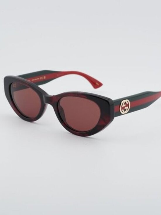 Gucci GG1862S 003 Sunglasses Havana Cat Eye Frame, Burgundy Lenses main image 5